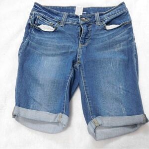 Denim Bermuda Jean Shorts‎ Blue Cuffed Hem Pockets Casual